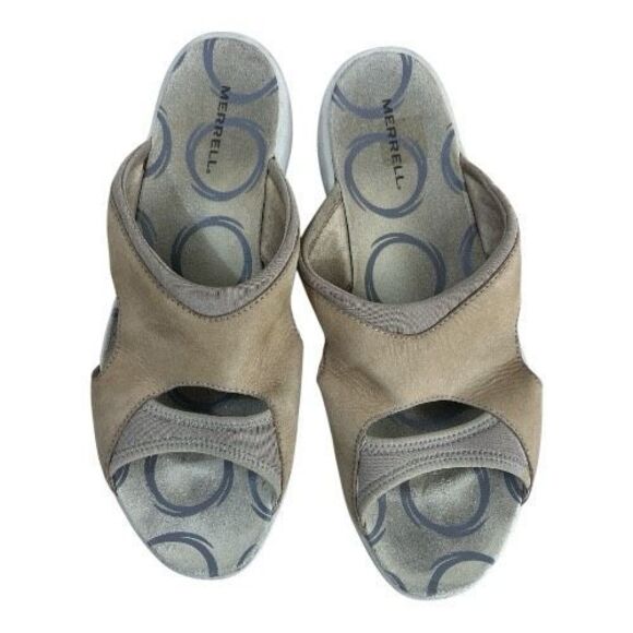 Merrell Palmetto Taupe Sandals Women Size 12 Brown Tan Leather Slides Slip On - Picture 4 of 12